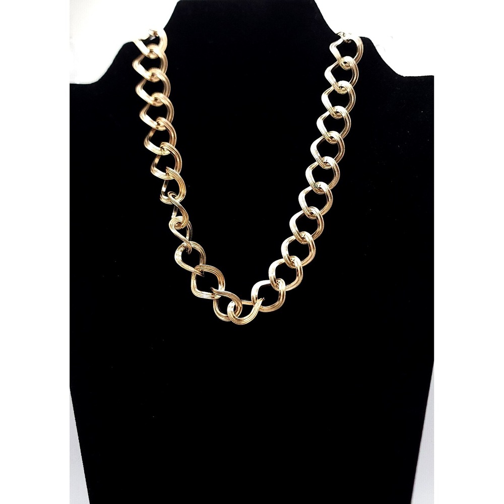 Gold Choker Necklace Oversized Abstract Link Adjustable - Picture 2 of 3